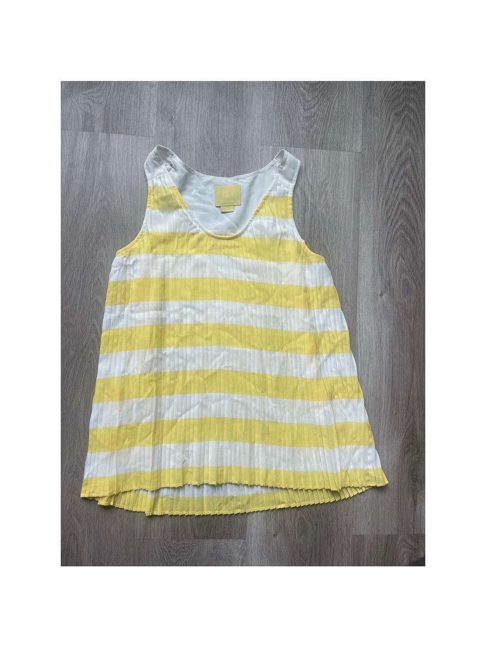 Anthropologie Maeve Yellow and White Pleated Tank Size 2, Stripes, Tank